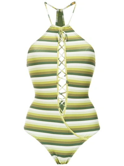 Shop Amir Slama Striped Swimsuit In Green