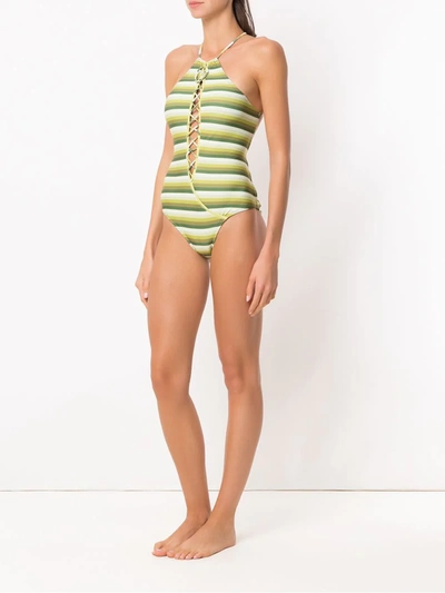 Shop Amir Slama Striped Swimsuit In Green