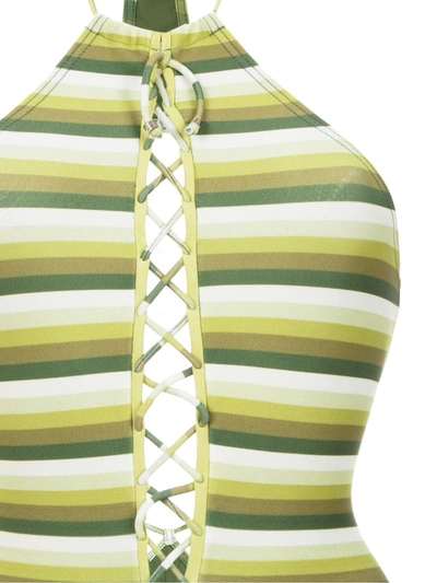 Shop Amir Slama Striped Swimsuit In Green