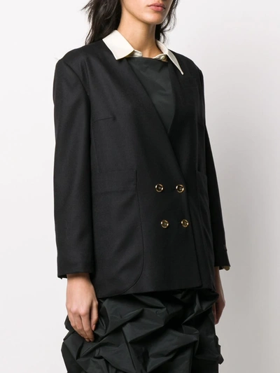 Shop Patou Collarless Double-breasted Blazer In Black