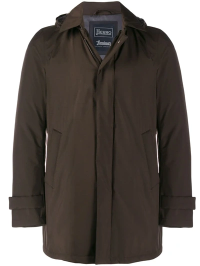 Shop Herno Hooded Parka Coat In Brown