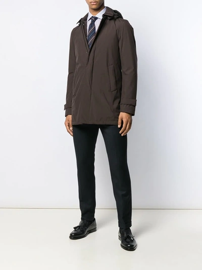 Shop Herno Hooded Parka Coat In Brown