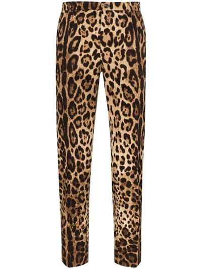 Shop Dolce & Gabbana Leopard-print Tailored Trousers In Brown