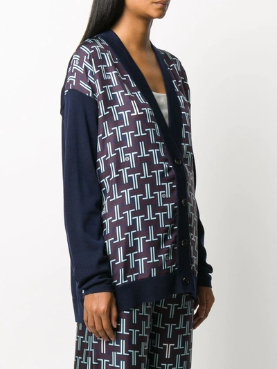 Shop Lanvin Logo-print Panelled Cardigan In Blue