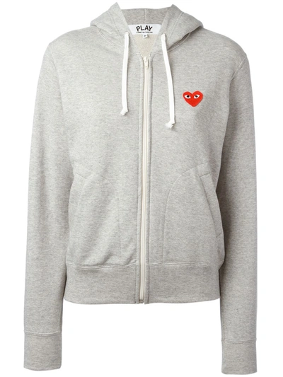 Shop Comme Des Garçons Play Heart-appliqué Cotton Hoodie In Grey