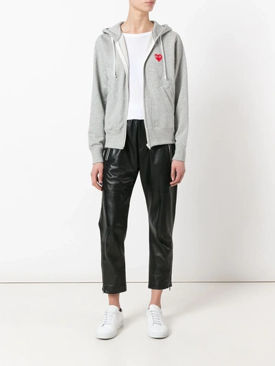 Comme Des Garçons Play Embroidered Heart Zipped Hoodie In Grey