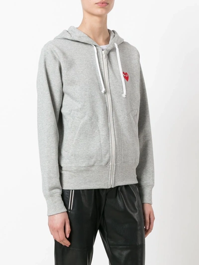 Shop Comme Des Garçons Play Heart-appliqué Cotton Hoodie In Grey