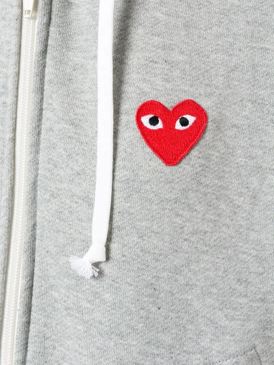 Shop Comme Des Garçons Play Heart-appliqué Cotton Hoodie In Grey