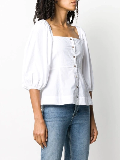 Shop Ganni Puff-sleeve Cotton Top In White