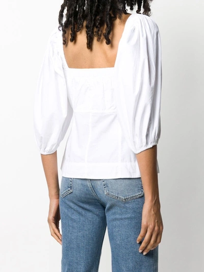 Shop Ganni Puff-sleeve Cotton Top In White