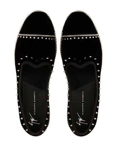 Shop Giuseppe Zanotti Studded Velvet Loafers In Black