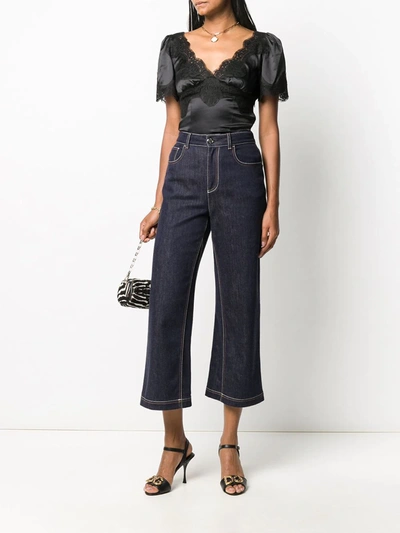 Dolce & Gabbana Lace-trimmed Silk Satin Top In Black