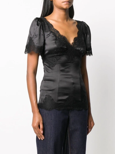 Dolce & Gabbana Lace-trimmed Silk Satin Top In Black