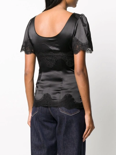 Dolce & Gabbana Lace-trimmed Silk Satin Top In Black