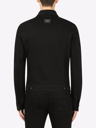 Shop Dolce & Gabbana Camp Collar Denim Jacket In Black