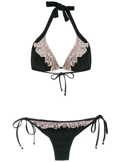 Shop Amir Slama Lace Panel Bikini Set In Black