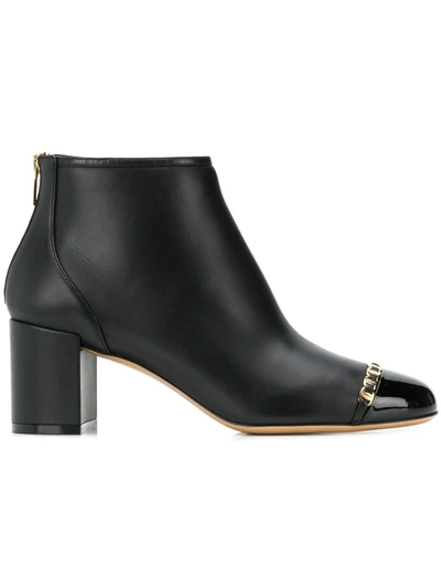 Shop Ferragamo Vara Chain Detail Booties In Black