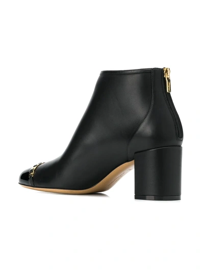 Shop Ferragamo Vara Chain Detail Booties In Black