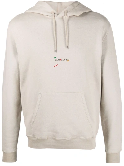 Shop Saint Laurent Painted Logo-print Hoodie In Neutrals