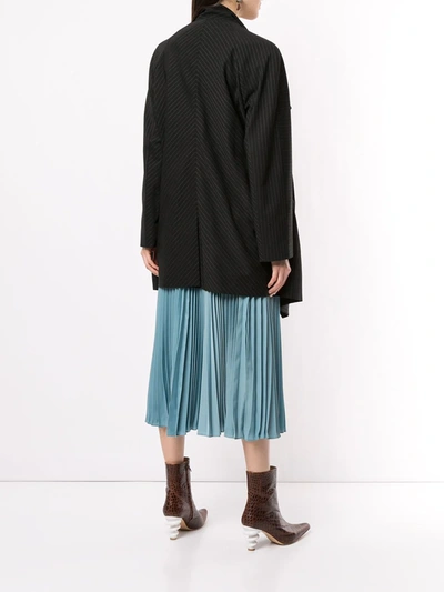 Antonio Marras Side Ruffle Striped Blazer In Black
