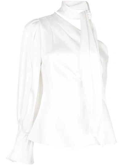 Shop Peter Pilotto Draped One-shoulder Blouse In White