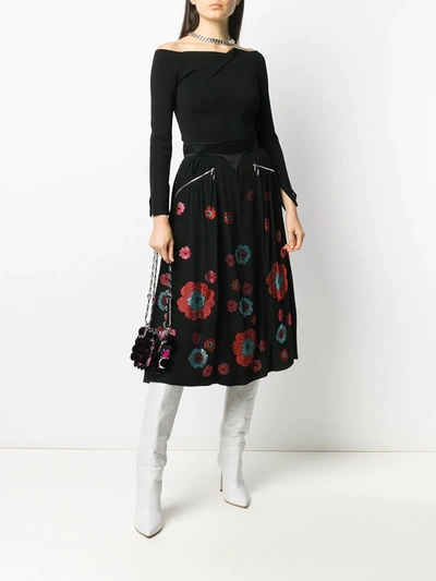 Shop Rabanne Crystal Floral Print Skirt In Black