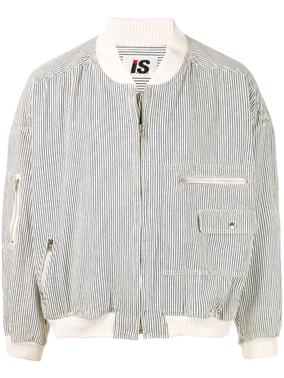 Pre-owned Issey Miyake 1980's Sports Line Striped Bomber In White