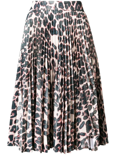 Shop Calvin Klein Leopard Print Pleated Skirt In Neutrals