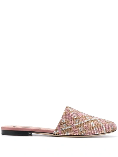 Marco De Vincenzo Check-crystal Slippers In Pink