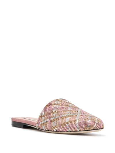 Marco De Vincenzo Check-crystal Slippers In Pink