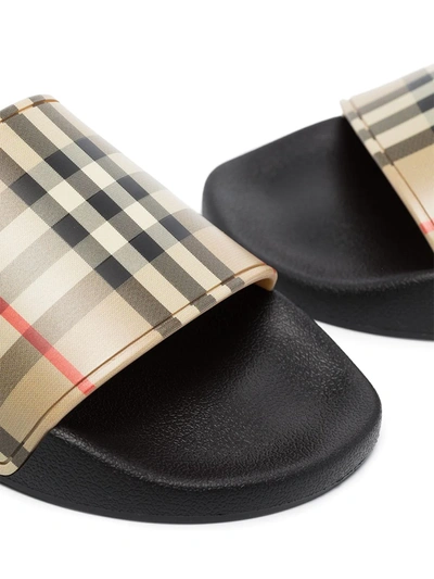 Burberry Check Slide Flat Open Toe Slippers In Black