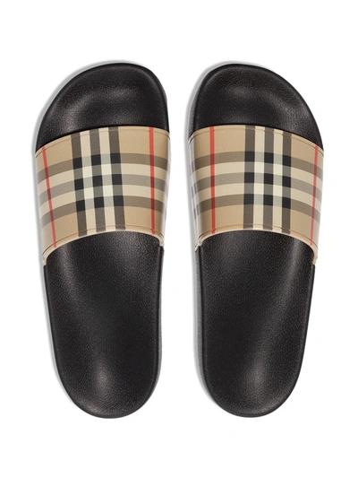 Burberry Check Slide Flat Open Toe Slippers In Black