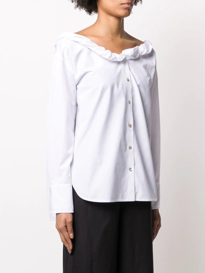 Shop Kenzo Folded-neck Cotton Shirt In White