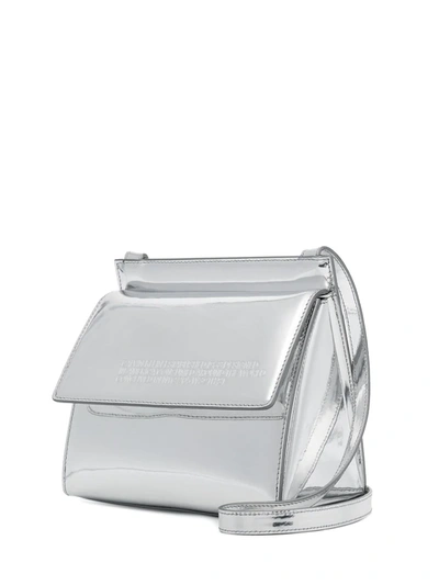 Shop Calvin Klein 205w39nyc Silver Metallic Logo Leather Cross Body Bag In Grey