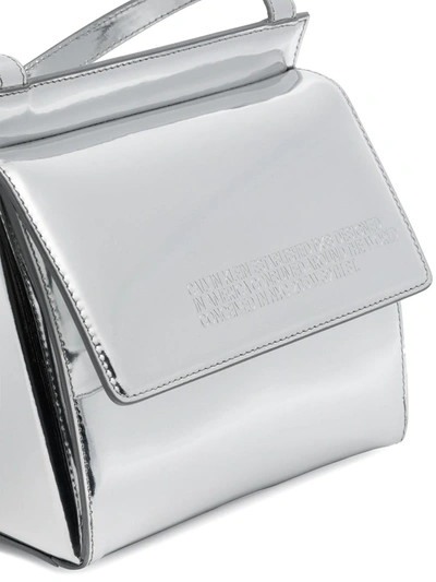 Shop Calvin Klein 205w39nyc Silver Metallic Logo Leather Cross Body Bag In Grey