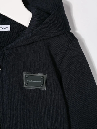 Dolce & Gabbana Jersey Hoodie With Logo Tag In Blue