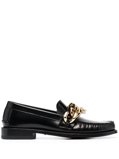 Shop Versace Chain-detail Loafers In Black