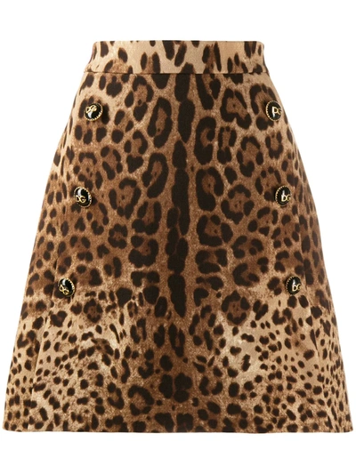 Shop Dolce & Gabbana Leopard Print A-line Skirt In Neutrals