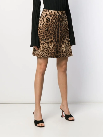 Shop Dolce & Gabbana Leopard Print A-line Skirt In Neutrals