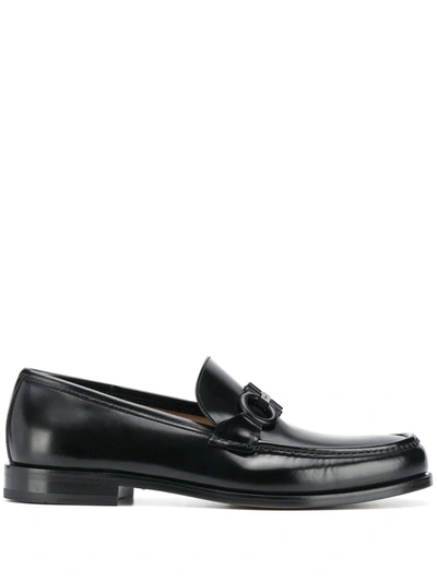 Shop Ferragamo Gancini Buckle Leather Loafers In Black