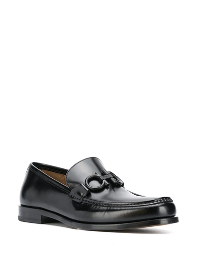 Shop Ferragamo Gancini Buckle Leather Loafers In Black