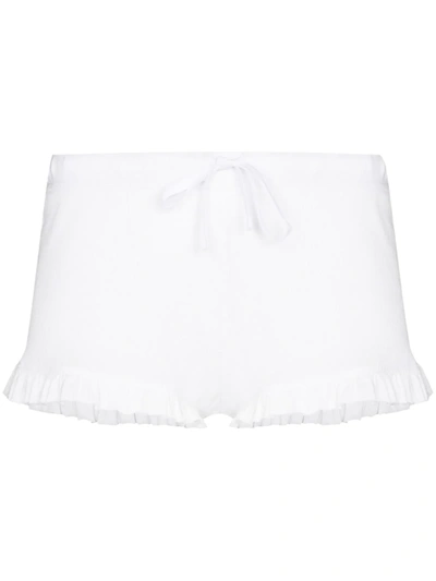 Shop Skin Raffaela Ribbed Ruffled Shorts In White