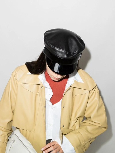 Ruslan Baginskiy Patent Leather-trim Baker Boy Hat In Black