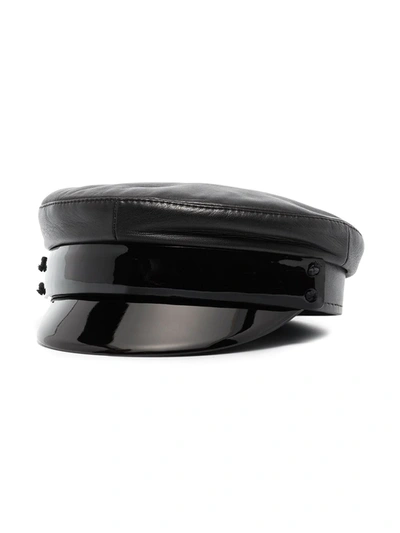 Ruslan Baginskiy Patent Leather-trim Baker Boy Hat In Black