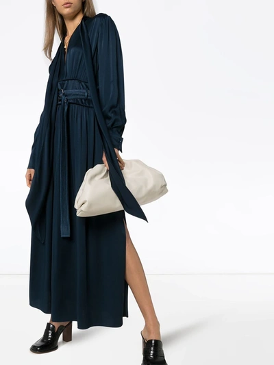 Sies Marjan Belted Crepe Back Satin Long Sleeve Midi Dress In Blue