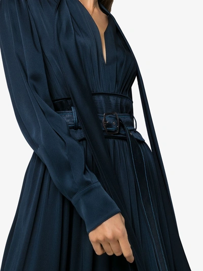 Sies Marjan Belted Crepe Back Satin Long Sleeve Midi Dress In Blue