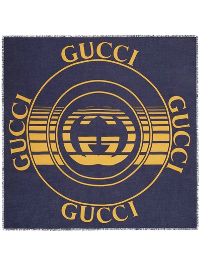 Shop Gucci Logo-print Scarf In Blue