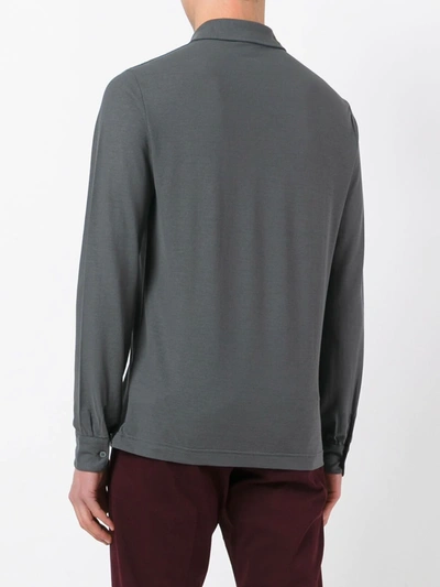 Shop Zanone Long Sleeve Polo Shirt In Grey