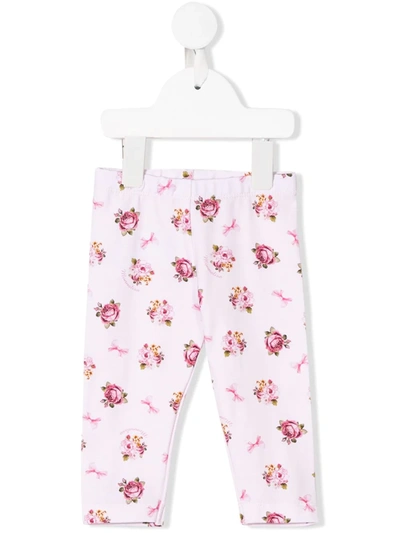 Shop Monnalisa Floral Print Leggings In Pink