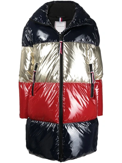 Shop Tommy Hilfiger Colour Block Padded Coat In Black